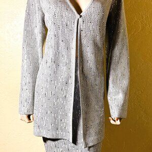 NWT Gorgeous Silver Sparkle St John Skirt & Jacket Suit sz 12-14 LG
